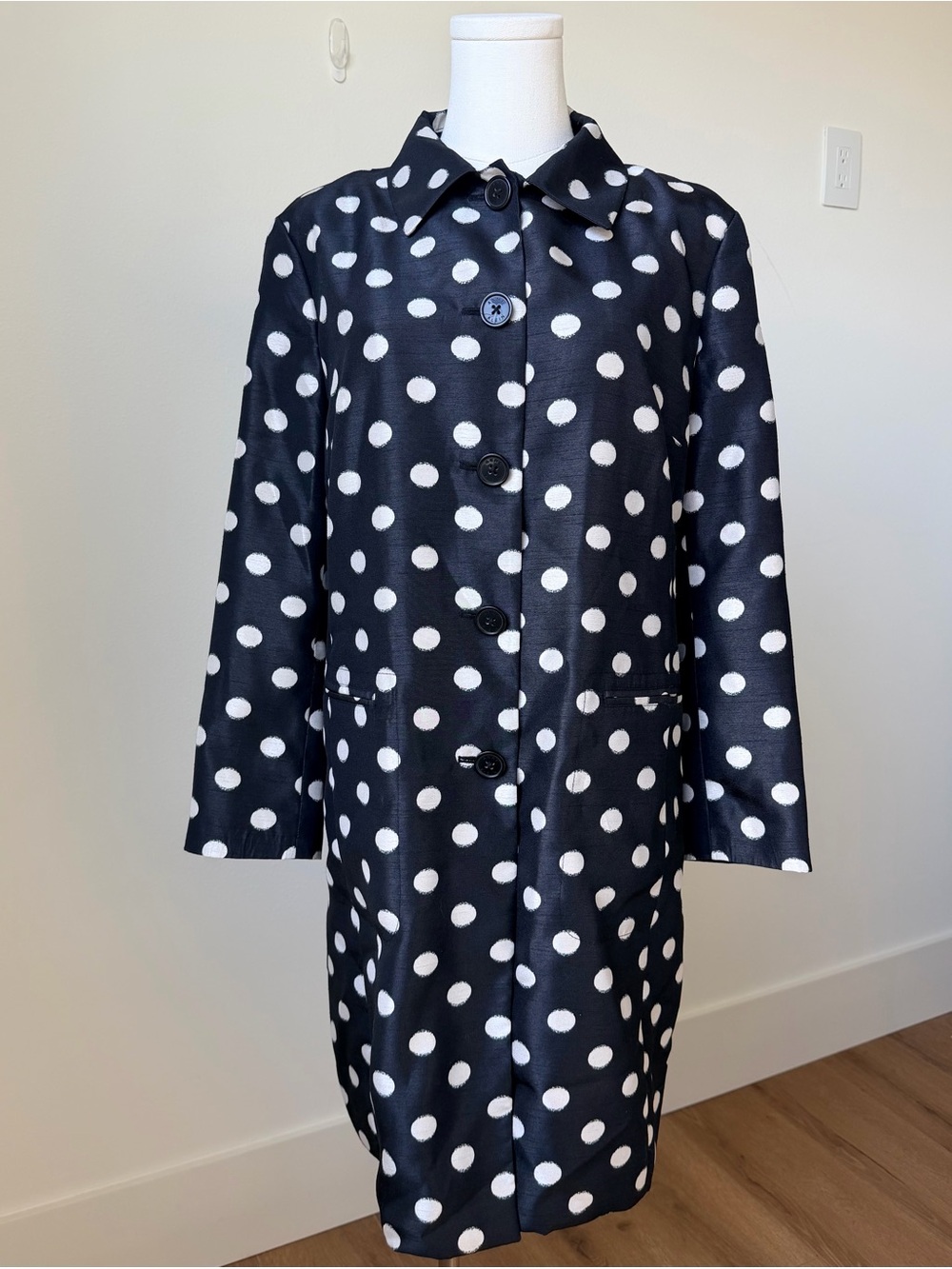 Anne Klein Black and White Polka Dot Trench Coat